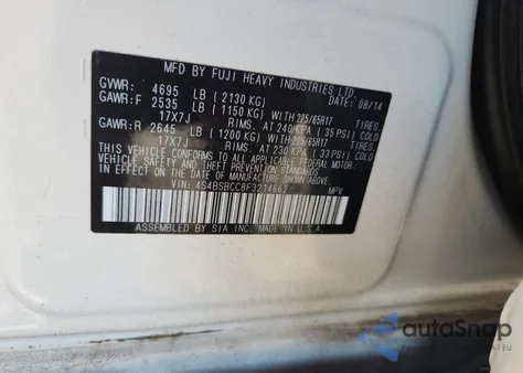 2015 Subaru Outback 2.5I Premium from USA, damaged, VIN 4S4BSBCC8F3214662